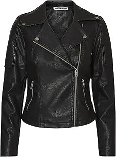 Noisy May Women's Faux Leather Coat Motorcycle Outerwear Long Sleeve Shacket PU Coated NMREBEL