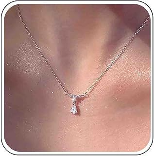 Cz Solitaire Pendant Necklace Silver Cz Teardrop Necklace Crystal Pendant Necklace Thin Chain Choker Dainty Necklace Box Chain Necklace Cubic Zirconia Necklace Jewelry for Women and Girls