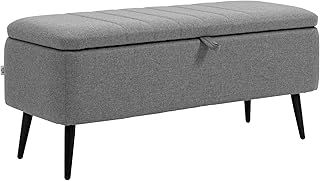 HOMCOM Storage Ottoman with Flip Top, Rectangular Upholstered Bench, Linen Fabric Footstool with Steel Legs for Living Room, Bedroom, Grey