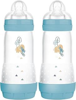 MAM Easy Start Anti-Colic Baby Bottles | 2 Pack (2 x 320ml) | Self-Sterlising | Fast Flow MAM Teats Size 3 | Baby Accessories | Blue (Various Designs)