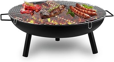 Outdoor Fire Pit, Fire Pits for Garden, BBQ Fire Brazier for Camping Picnic, Steel Fire Bowl Patio Heater Charcoal Log Wood Burner, 58 cm - Matt Black