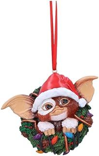 Nemesis Now Gremlins Gizmo in Wreath Hanging Ornament 9.5cm, Resin, Officially Licensed Gremlins Merchandise, Gremlins Christmas Decoration, Cast in the Finest Resin, Hand-Painted
