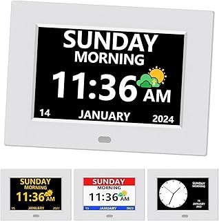 (No Power Adapter 7 Inch Digital Clock with Day and Date for Elderly Alzheimer's Clock Customizable Alarms and Medicine Reminders 3 Display Modes Large Font Digital Clocks for Seniors White