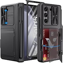 Vihibii for Samsung Galaxy Z Fold 5 Case with S Pen Holder & Card Holder & Slide Camera Cover & Screen Protector & Hinge Protection, Shockproof Rugged Wallet Phone Case for Galaxy Z Fold 5 2023, Blue