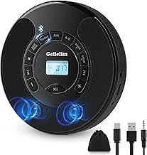Gelielim Portable CD Player with Dual Stereo Speakers, Rechargeable Walkman CD Player for Car, Bluetooth Receiver and Transmitter, Headphone Jack & AUX, A-B Repeat and Speed+/- (No Earphones)