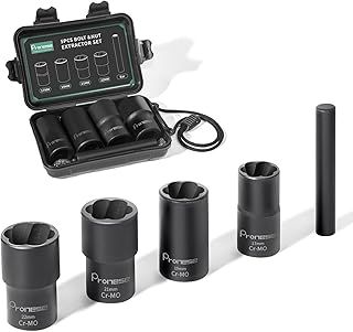 Pronese 1/2" Drive Twist Socket Set Wheel Nut Remover,Locking Wheel nut Removal Tool to Remover Damaged Rusted Lug Nut,Big Bolt Extractor Set 5Pcs 17mm,19mm,21mm,22mm Socket with 1PCS Bar