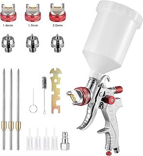 Paint Spray Gun HVLP Gravity Feed - Car, Furniture Repair & Color Spray Gun - Mini Manual with 1.4MM, 1.7MM, 2.0MM Nozzles & 600CC Cup
