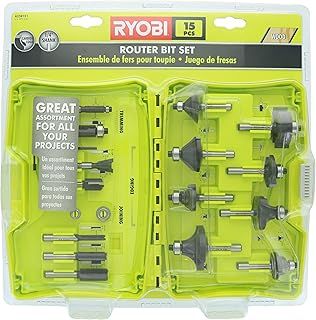 Ryobi A25R151 15 Piece 1/4 Inch Shank Carbide Edge Router Bit Set for Wood