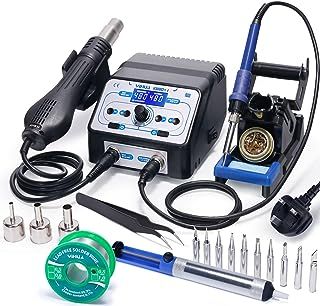YIHUA 938BD+ I Soldering Iron Station & Hot Air Rework Station 2-in-1 w Adjustable Temperature Temperature Calibration Hot Air Start/Stop Sleep Mode LCD Display for Soldering Rework DIY UK Plug