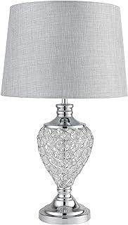 Hepburn Large Crystal Glass Table Lamp with Matching Grey Linen Shade - Silver Chrome