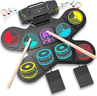 Electronic Drum Set, Uverbon Electric Drum Kit for Kids Colorful Drum Pad with USB Charging Bluetooth MIDI Built-in Speakers Roll Up Drum Kit for Kids & Adult Beginner, Ideal Christmas & Birthday Gift