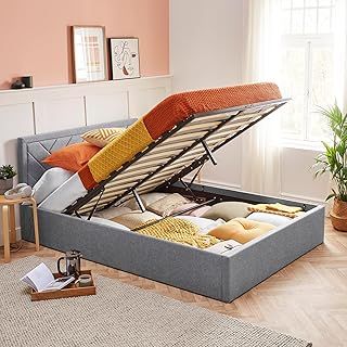 Home Treats Ottoman Bed Frame King Size 150 x 200 cm | Storage Bed 5ft | Grey Upholstered Bed With Storage (No Mattress, King Size)