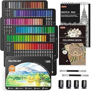138 Colours Professional Colouring Pencils, Soft Core Coloured Pencils Set with 1 Colouring Book,1 Sketch Pad, 4 Sharpener, 2 Pencil Extender for Artists Kids Adults Colouring, Drawing