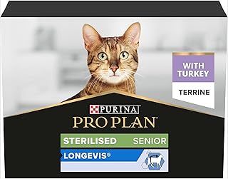 PRO PLAN® Senior 7+ STERILISED LONGEVIS® Terrine with Turkey Wet Cat Food Pouch 10x75g, For Neutered Cats, Pack of 4