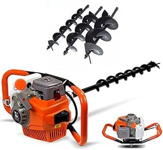 71CC Petrol Earth Auger 2 Stroke Auger Post Hole Digger Gas Powered Earth Gas Power Post Hole Digger with 3 Drill Bits Diameter 4" / 6" / 8", Petrol Spiral Digger for Planting Trees and Fence
