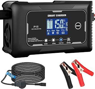Car Battery Charger, HTRC 15A 12V/24V Battery Charger for Leisure(AGM/Gel/SLA/EFB) and LiFePO4, Automatic Intelligent 9-Stages Trickle Charger Maintainer with LCD Screen for Car, Motorcycle and More