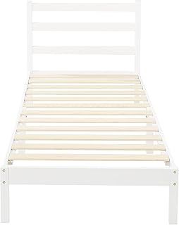 Amazon Basics Solid Pine Wood Platform Bed Frame with Ribbed Headboard, Modern, Easy Assembly, Kids, Single, White, 90 x 190 x 88 cm