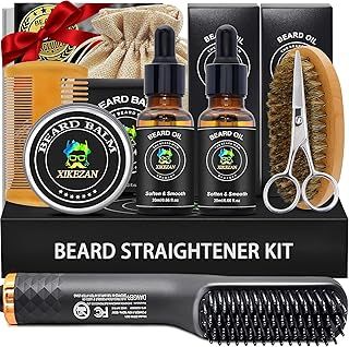 Beard Kit,Beard Grooming Kit,w/Beard Straightener,Beard Oil,Beard Balm,Beard Comb,E-Book,Beard Care Growth Christmas Dad Gifts for Men Him Father