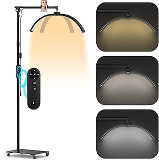 Foldable Half Moon Light, 2 in 1 Lash Lamp for Eyelash Tech, Esthetician Light with Phone Holder Desk Clip Wheel Stand for Eyelash Extension, Skincare, Nail Tech, Beauty Salon, 3 Modes