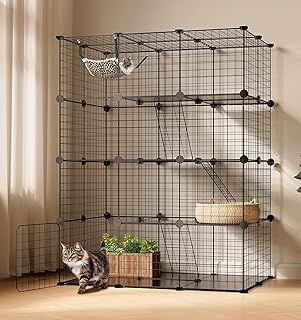 The Fellie Cat Cage Indoor Enclosure, 4-Tier Cat Cage Playpen Box, DIY Cat Crate Playpen Detachable Metal Wire Kennel, Large Exercise Place Ideal for 1-2 Cat,Rabbit,Ferret,Small Animals, 104*71*140cm