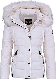 Spindle Womens Ladies Premium Quality Hooded Short Fur Parka Quilted Padded Puffer Coat | Zip Side Pockets | Luxurious Detachable Faux Fur on Hood | Zipped Inner Pocket
