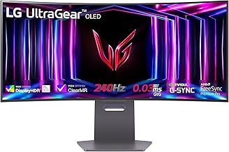 LG UltraGear Curved OLED Gaming Monitor 34GS95QE, 34 inch, 1440p, 240Hz, 0.03ms Response Time, HDR 10, NVIDIA G-Sync compatible & AMD FreeSync, Smart Energy Saving, DisplayPort, HDMI