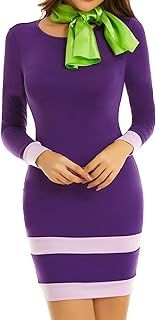 MSBASIC Halloween Long Sleeves Mini Scooby Doo Costume Daphne Dress with Scarf