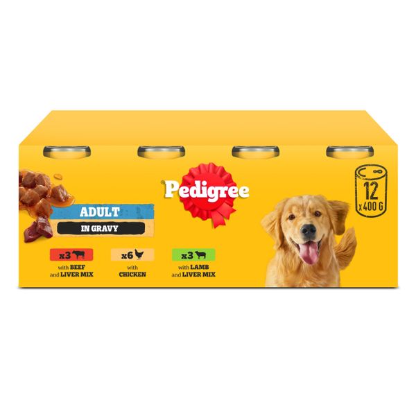 Pedigree Adult Dog Wet Food Can, Mixed Selection Gravy, 12x400g