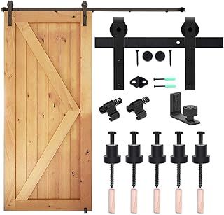 6.6FT/201cm Sliding Barn Door Hardware Closet Set for Single Wooden Door, Modern Black Sliding Door Kits,Upgrade