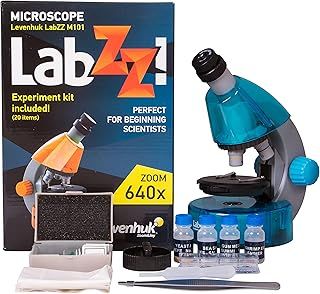 Levenhuk LabZZ M101 Azure 640x Portable Microscope Science Kit for Children with LED Light, Kids Beginner Educational STEM Toys Set, Prepared Sample Slides, and Illustarted Experiment Guide (EN)