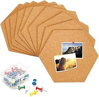Cork Board Tiles Self Adhesive, Xndryan Set of 10 Hexagon Cork Boards for Walls 6mm Thick Pin Board Tiles, Bulletin Board Notice Boards for Office Home School