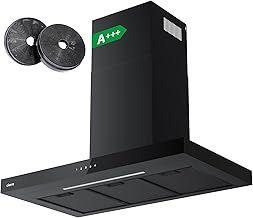 CBCB9102 WIFI APP Touch Control Cooker Hood 90cm Black Wall Mount Chimney Hood Recirculating&Ducting 650 m³/h with 4 Speed Kitchen Extractor Fan with CBCF003 Carbon Filters Dimmable LED Lights