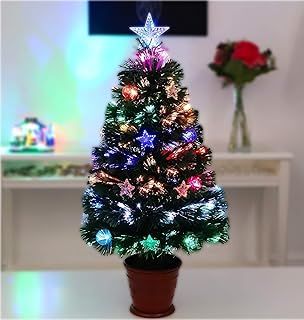32 Inch (81CM) Fibre Optic Christmas Trees (Stars, Baubles & Red Base)
