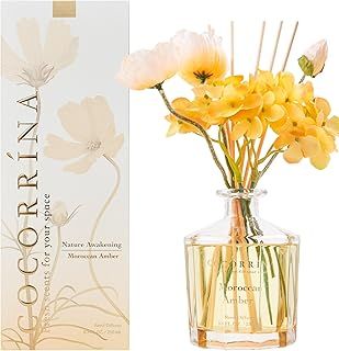 COCORRÍNA Reed Diffuser - Moroccan Amber 250ml Flower Reed Diffuser Set with 8 Sticks, Home Fragrance Reed Diffuser for Home Bedroom Office Bathroom Shelf Decor (Master Collection)