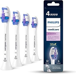 Philips Sonicare Brush Heads, S2 Sensitive Brush Head with Ultra-Soft bristles for Sensitive Teeth and Gums, White, 4-Pack, (Model HX6054/10)