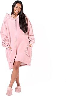 Sienna Zip Up Oversized Blanket Hoodie Wearable Blanket Women Men Hooded Cosy Warm Sherpa Fleece Cardigan, One Size - Blush Pink