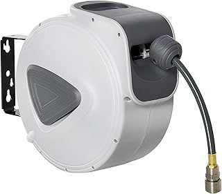 DURHAND Retractable Air Hose Reel 10m+ 90cm Hose Diameter 3/8" 9.5mm, Hose Connector 1/4" BSP, Wall Mount Auto Rewind Hose- Reel