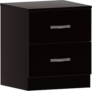Vida Designs Large Black Bedside Cabinet, 2 Drawer With Metal Handles and Runners, Unique Anti-Bowing Drawer Support, Riano Bedroom Furniture