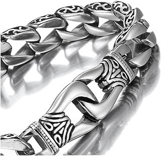 URBAN JEWELRY Amazing Stainless Steel Men's link Bracelet Silver Black 9 Inch with Necklace Option 21 inch (With Branded Gift Box)