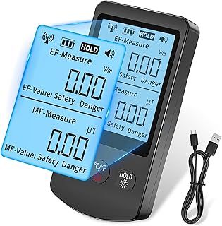Digital EMF Meter, 3 in 1 EF/MF/Temperature Radiation Detector Meter with USB Rechargeable - Ghost Hunting Magnetic Field Detection for Home, Office, Bedroom, Hotel, Family, Friends