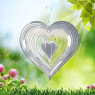 Stainless Steel Wind Spinners Love Heart 3D Metal Hanging Wind Spinners Indoor Outdoor Garden Wind Sculptures Metal Wind Sculptures & Spinners for Garden Yard Balcony Decor