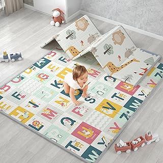 Baby Play Mat, Foldable Foam Baby Mats for Floor Play, 191X158cm Waterproof Reversible Playmat for Babies and Toddlers, Infants, Kids, Edge Reinforcement Crawling Mat for Indoor Outdoor