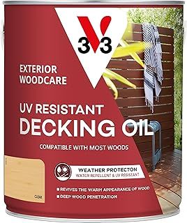 V33 UV Resistant Decking Oil - Protects & Revives - Enhanced UV Filters - Water-Repellent - Teak 2.5 Litres