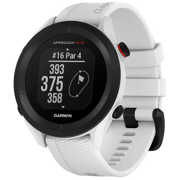 Garmin Approach S12, 44mm GPS Golf watch, essential on course features, pre loaded with 43,000 courses, up to 30 hours in GPS mode, White