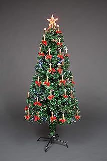 SHATCHI 6Ft/180cm Fibre Optic Christmas Star Topper-LED Candle & Bow Decorations-Pre-Lit Green Artificial Xmas Tree-Multicolor Changing Lights, PVC, 180 cm