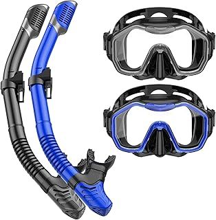 Lealinga Snorkel Set Adults 2Pack, Snorkel Mask Anti-Fog Panoramic View Diving Mask Dry Top Snorkel Kit with Travel Bag Diving Set for Snorkeling Scuba Diving Swimming Travel