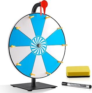 12 Inch Prize Wheel, 10 Slots Spin The Wheel, Spinning Wheel for Prizes Heavy Duty Fortune Spin with Dry Erase Marker&Eraser Tabletop Roulette Spinner for Fortune Spin Game, Tradeshow, Carnival