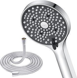 Shower Head and Hose 1.6M - 110mm Large Powerful Flow Shower Hose and Head High Pressure 6 Modes Pressure Boosting Handheld Showerhead for Low Water Pressure Electric Shower Head,Chrome
