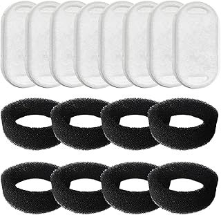 16 Packs Cat Water Fountain Filters, Hantoc Replacement Pet Water Fountain Filters 8pcs Activated Carbon Filter & 8pcs Foam Sponge for 3.2L Stainless Steel Cat Fountain & PLWF003 with Active Carbon
