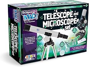 Science Mad Microscope/Telescope Combo Set For Kids - Fun and Easy Starter 15x Magnification Telescope With Tripod and Stand + 100x Magnification Microscope, 6+ Years, Sm60